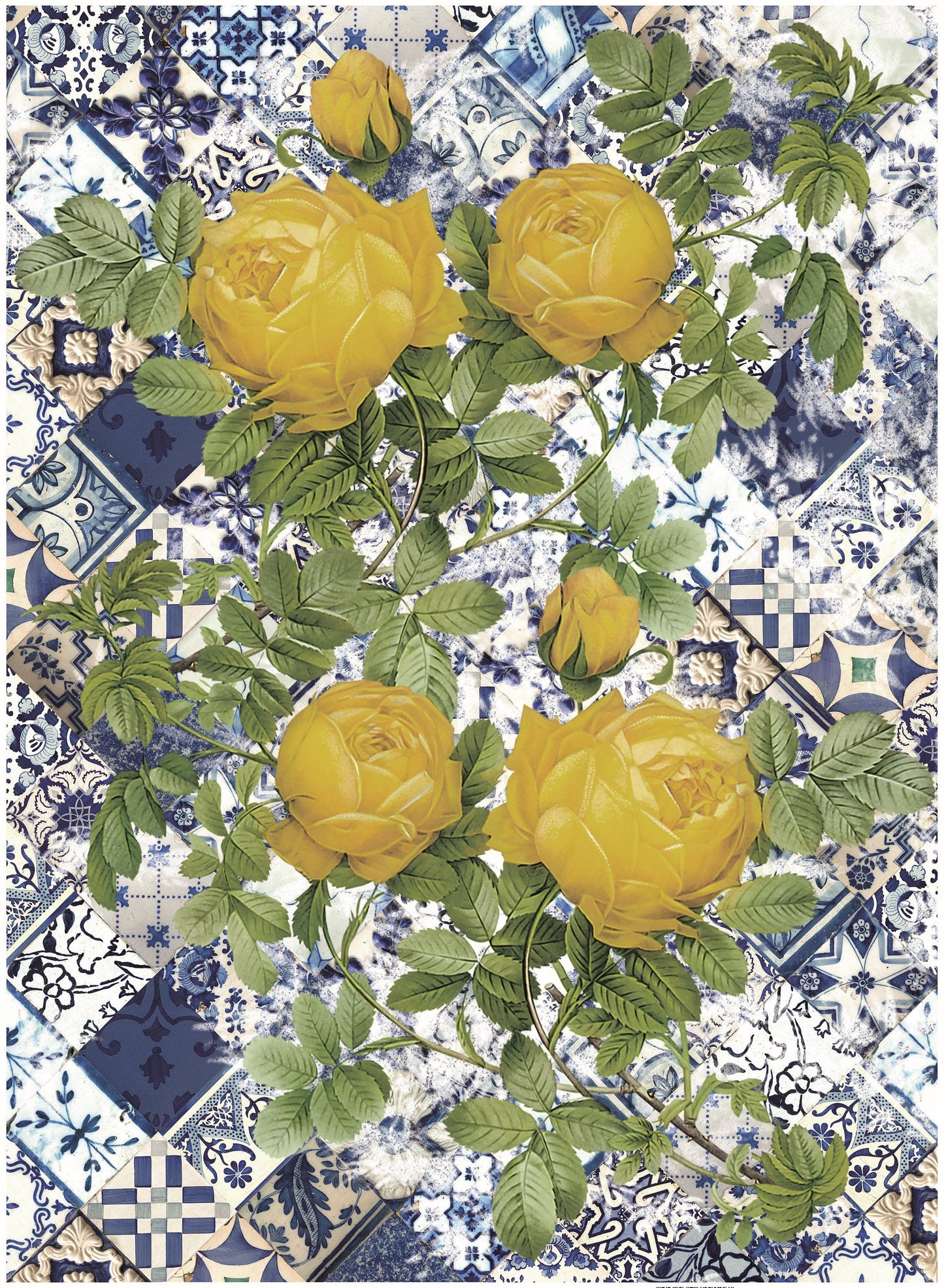 Authentic Pattern - Large Decoupage for Furniture - Rice Paper - Vintage Decoupage - Decoupage Paper - Yellow Rose