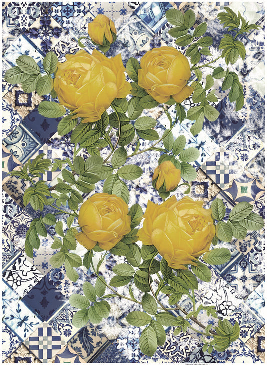 Authentic Pattern - Large Decoupage for Furniture - Rice Paper - Vintage Decoupage - Decoupage Paper - Yellow Rose