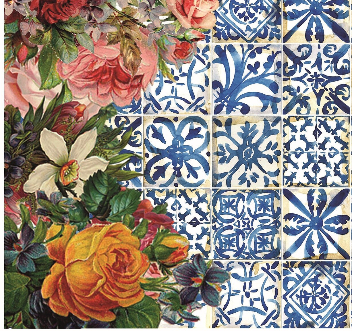 Authentic Pattern Roses - Large Decoupage for Furniture - Rice Paper - Vintage Decoupage - Decoupage Paper