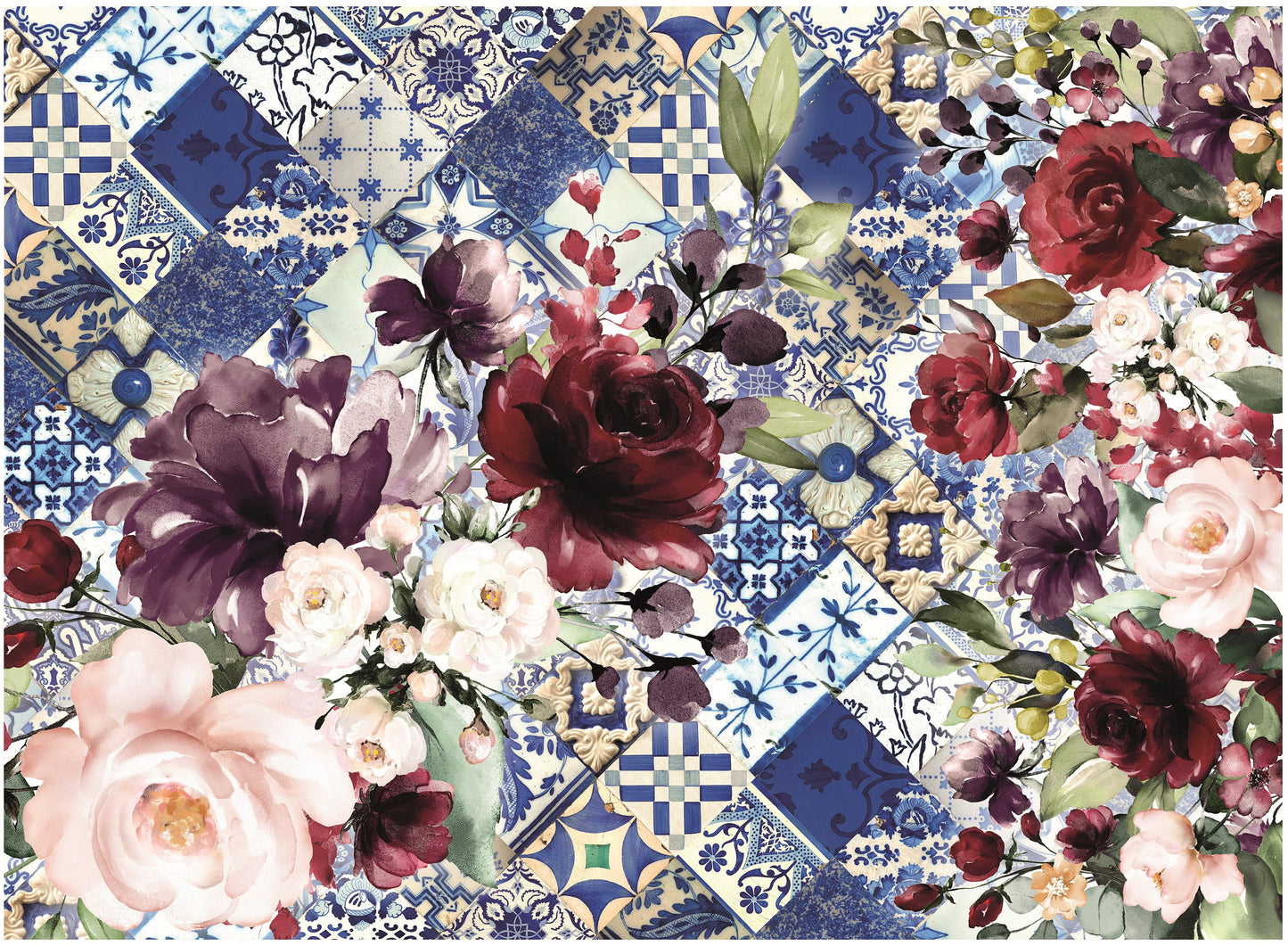 Authentic Pattern Flowers - Large Decoupage for Furniture - Rice Paper - Vintage Decoupage - Decoupage Paper