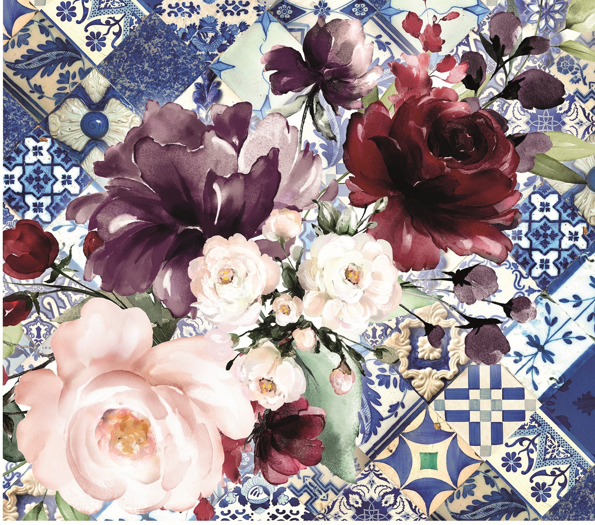 Authentic Pattern Flowers - Large Decoupage for Furniture - Rice Paper - Vintage Decoupage - Decoupage Paper