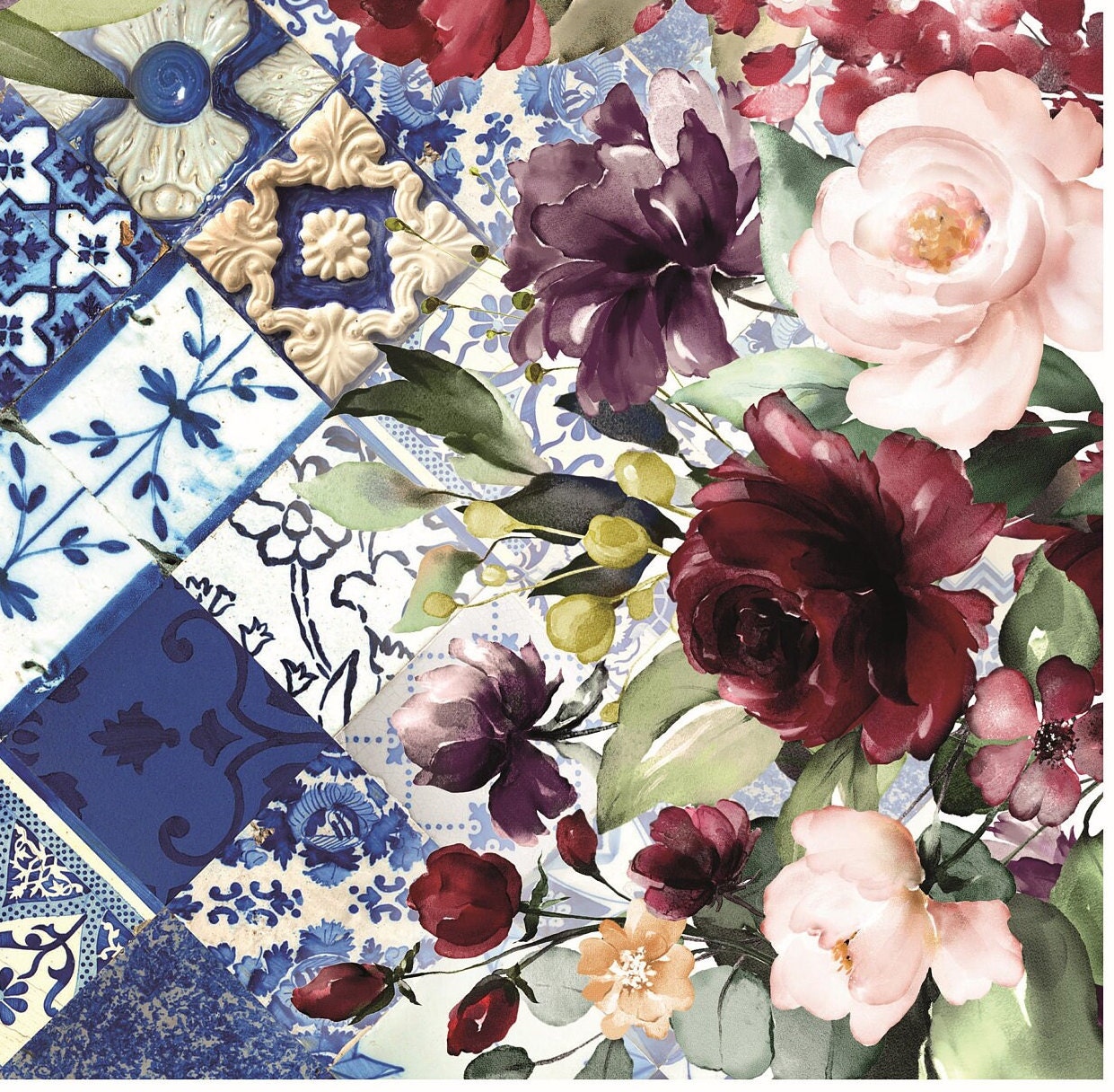 Authentic Pattern Flowers - Large Decoupage for Furniture - Rice Paper - Vintage Decoupage - Decoupage Paper