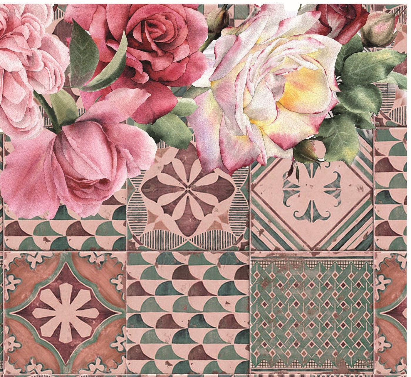 Authentic Pattern Flowers - Large Decoupage for Furniture - Rice Paper - Vintage Decoupage - Decoupage Paper