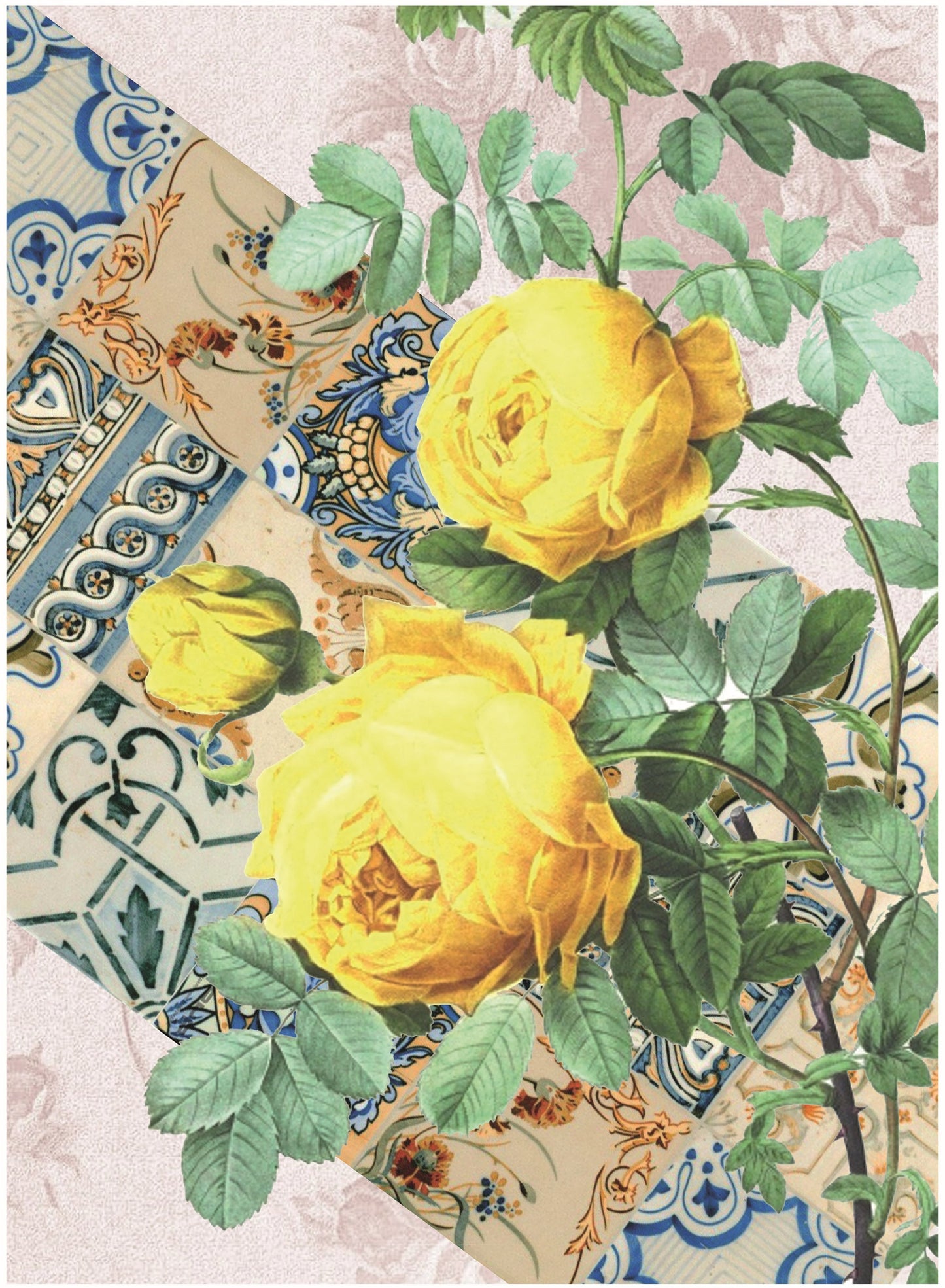 Authentic Pattern Yellow Roses - Large Decoupage for Furniture - Rice Paper - Vintage Decoupage - Decoupage Paper