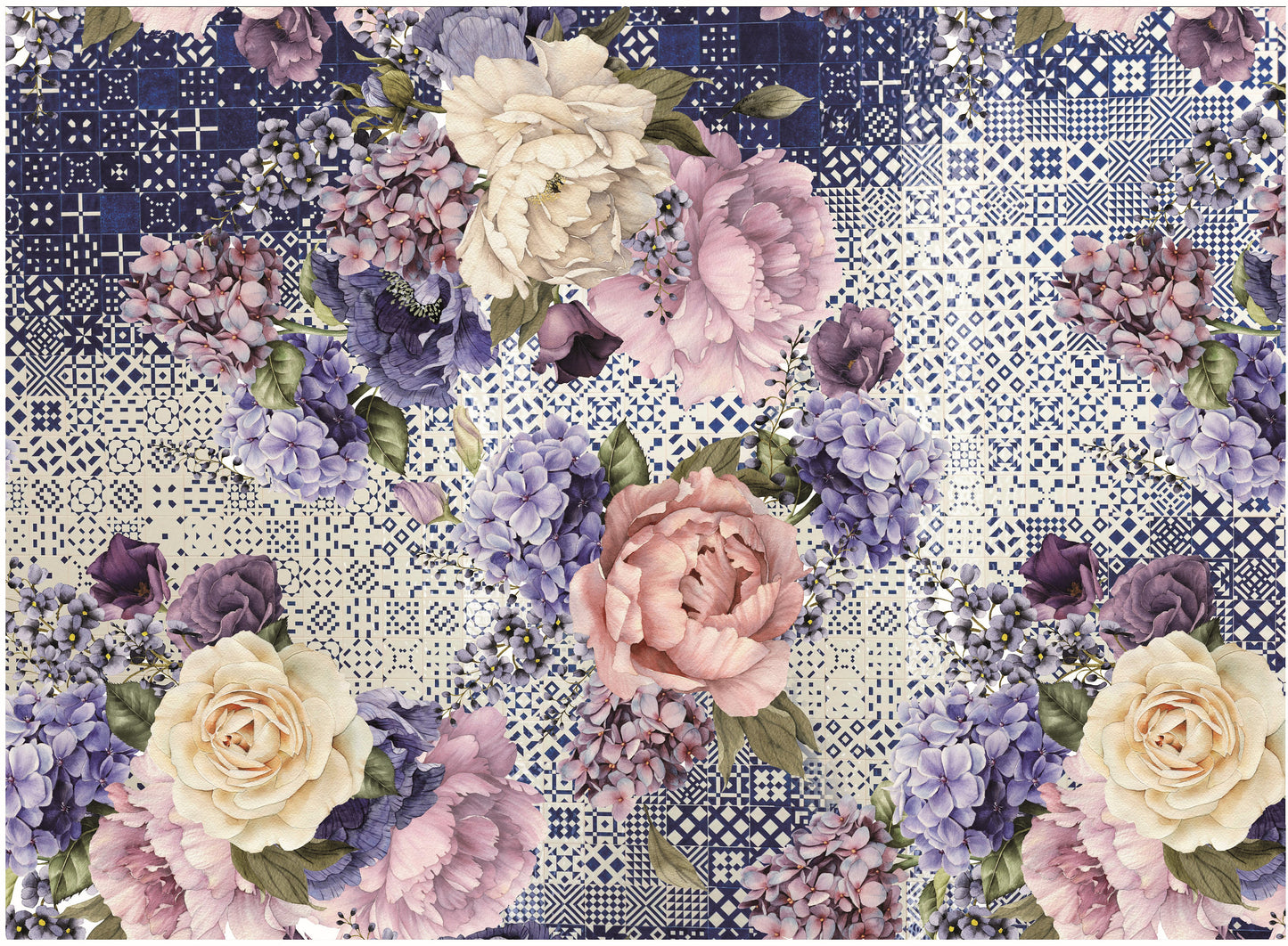 Authentic Pattern Whie Roses - Large Decoupage for Furniture - Rice Paper - Vintage Decoupage - Decoupage Paper - Shabby Chic