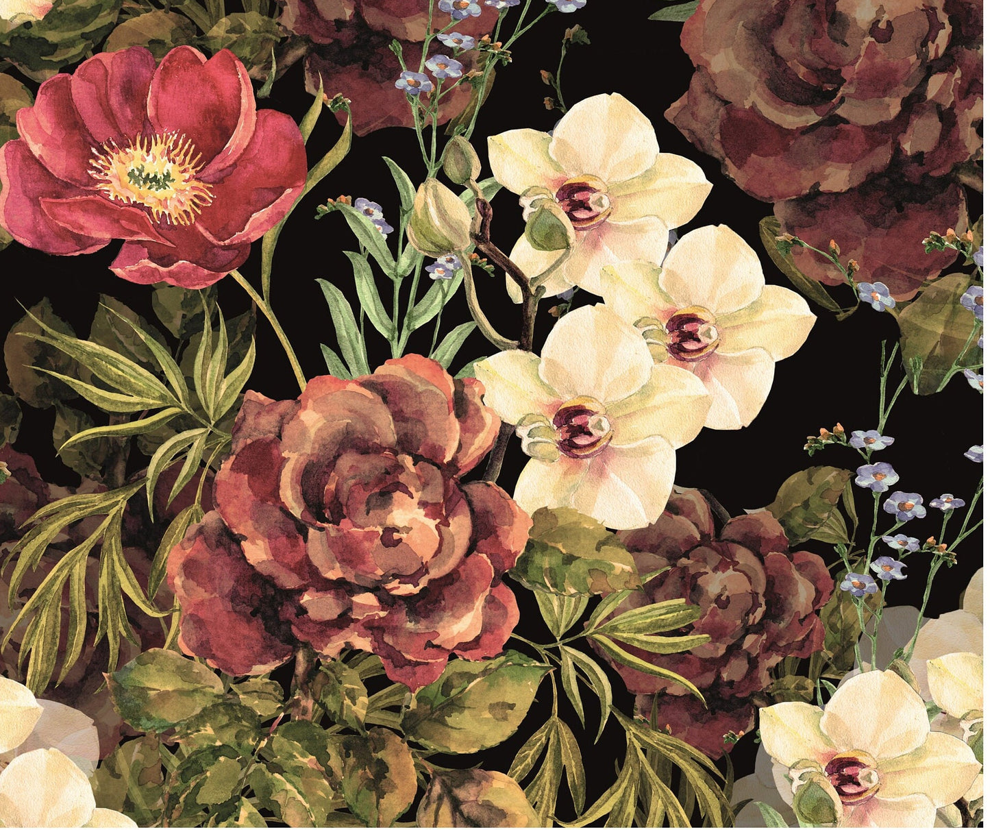 Dark Flowers - Large Decoupage for Furniture - Rice Paper - Vintage Decoupage - Decoupage Paper - Shabby Chic