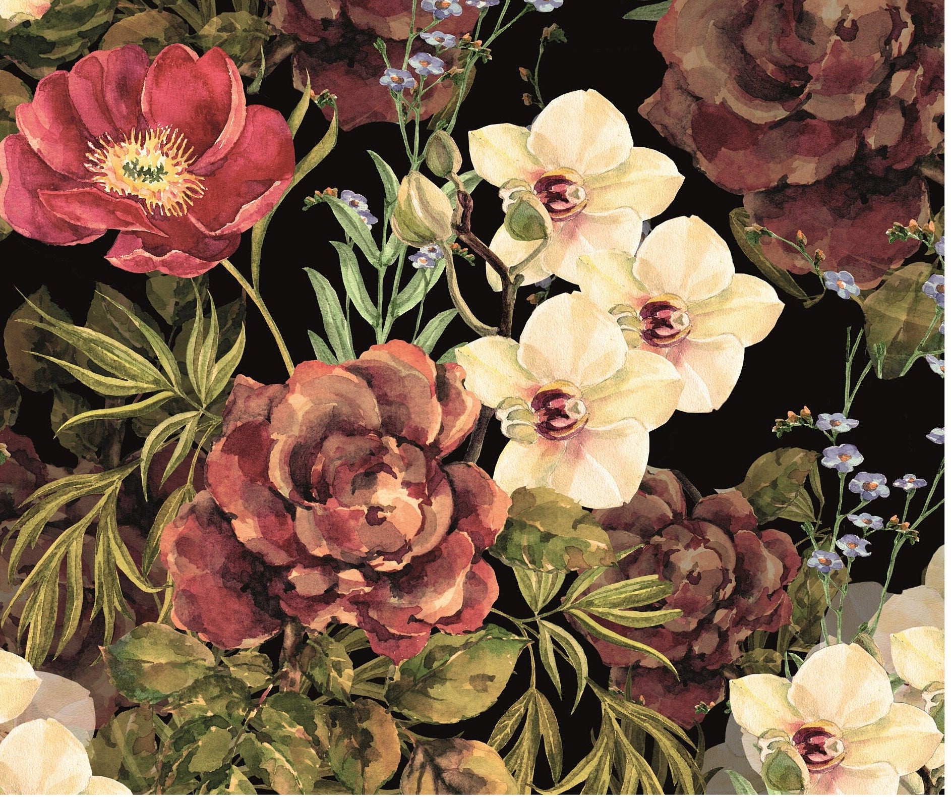 Dark Flowers - Large Decoupage for Furniture - Rice Paper - Vintage Decoupage - Decoupage Paper - Shabby Chic
