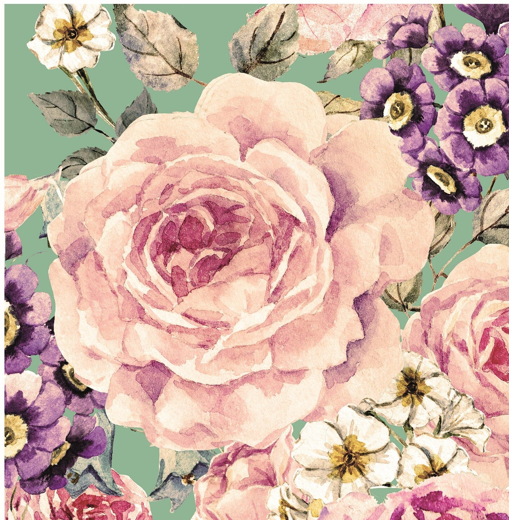 Pink Purple Flowers - Large Decoupage for Furniture - Rice Paper - Vintage Decoupage - Decoupage Paper - Shabby Chic