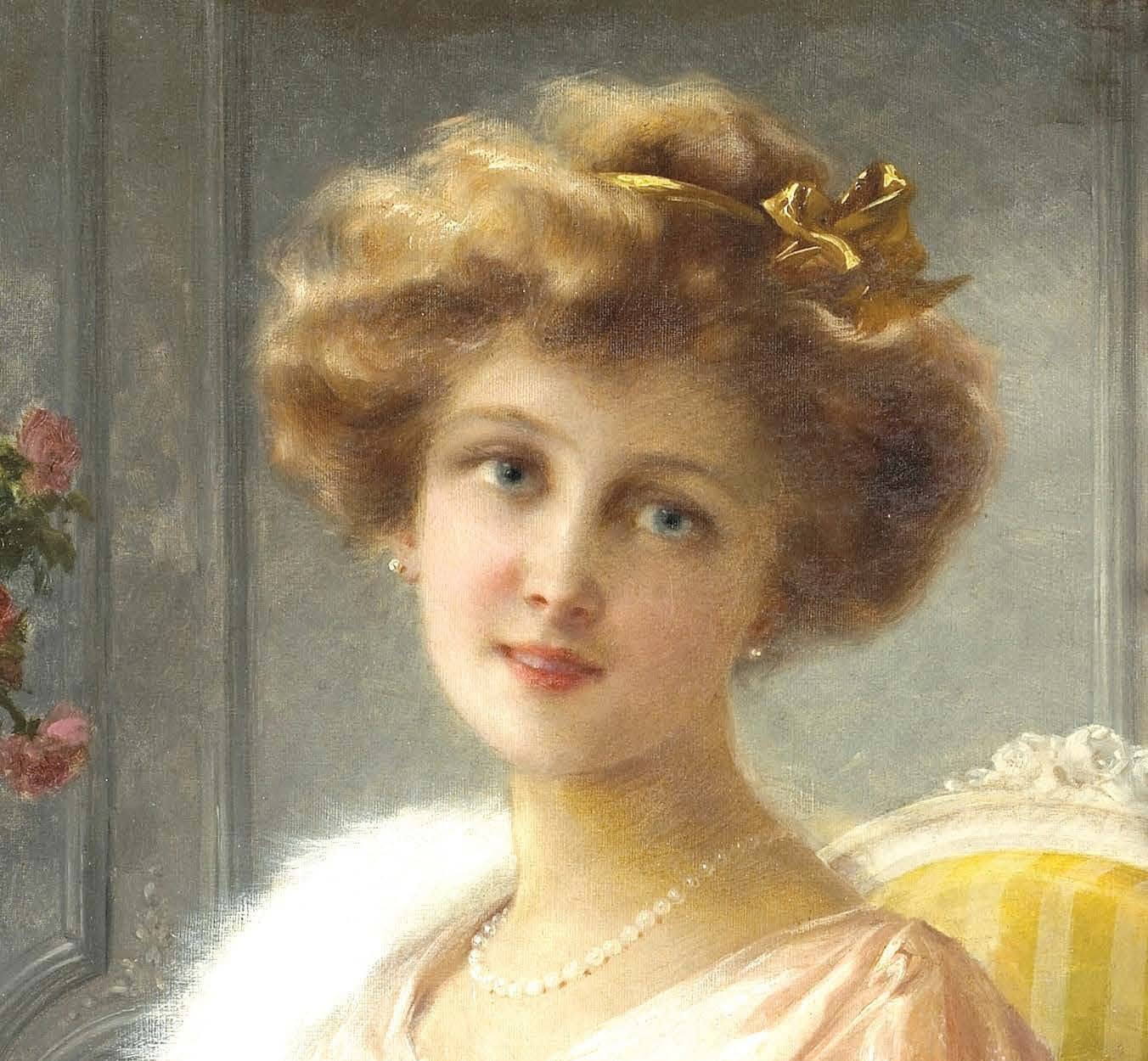 Blonde Woman Portrait with Flowers - Large Decoupage Paper for Furniture - Vintage Decoupage - Rice Paper - Historical Decoupage Paper