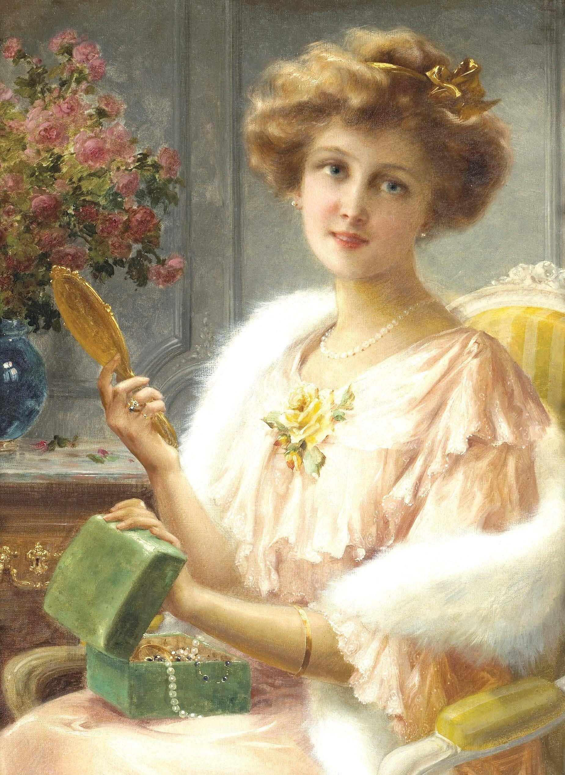 Blonde Woman Portrait with Flowers - Large Decoupage Paper for Furniture - Vintage Decoupage - Rice Paper - Historical Decoupage Paper