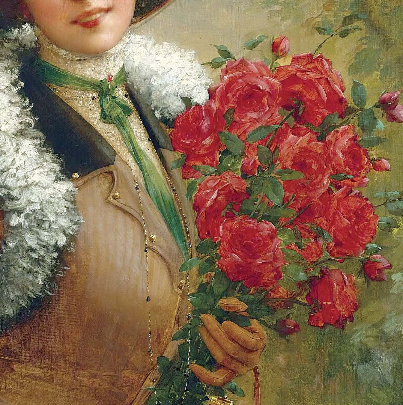 Woman Portrait with Red Roses - Large Decoupage Paper for Furniture - Vintage Decoupage - Rice Paper - Historical Decoupage Paper