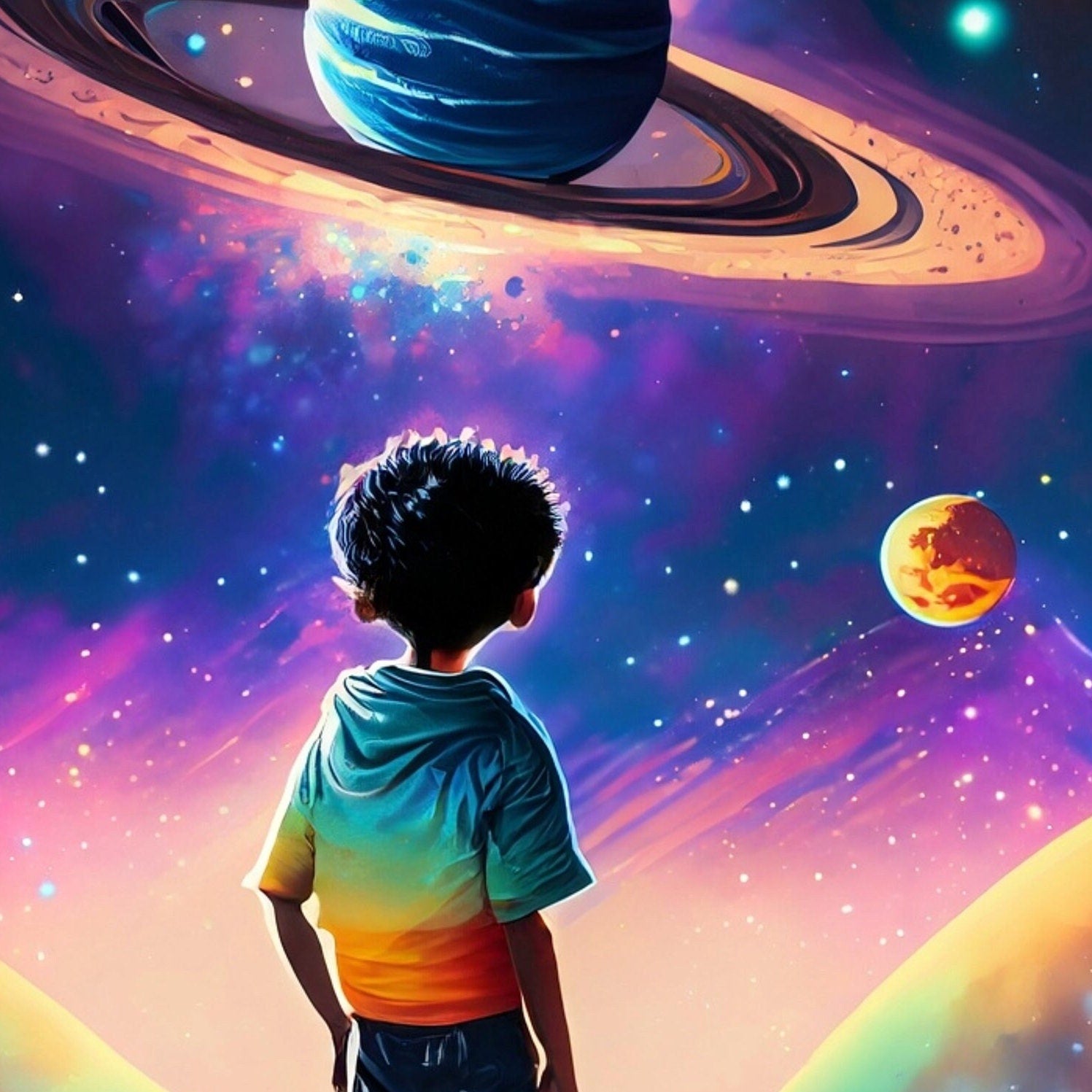 Large Decoupage Paper for Furniture - Rice Paper for Decoupage - Galactic Child - Decoupage Paper - Space Planets and Stars