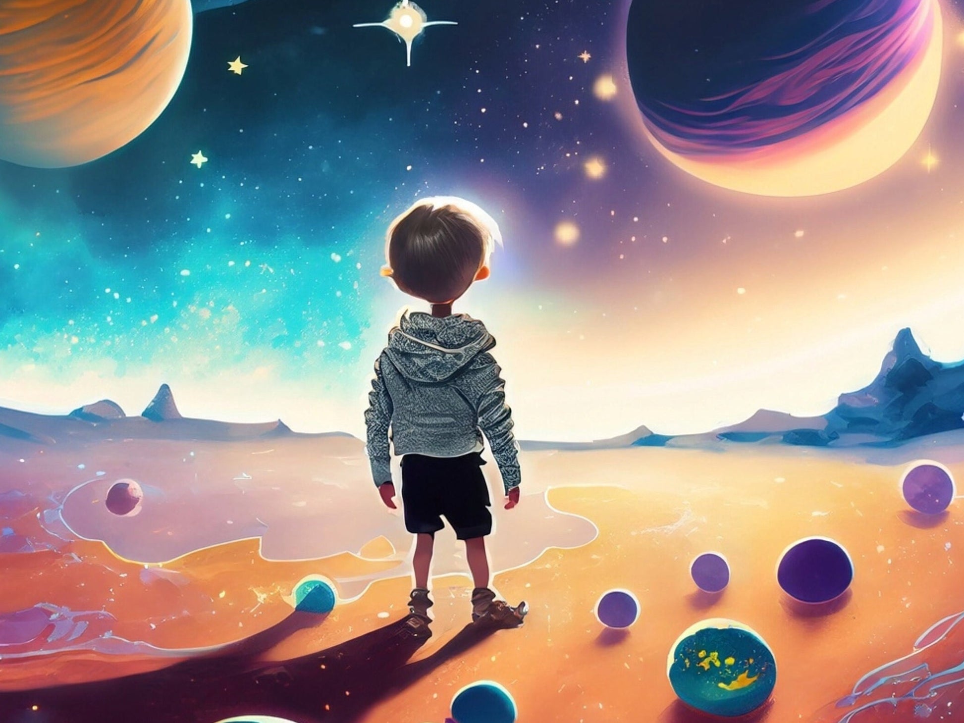 Large Decoupage Paper for Furniture - Rice Paper for Decoupage - Galactic Child - Decoupage Paper - Space Planets and Stars