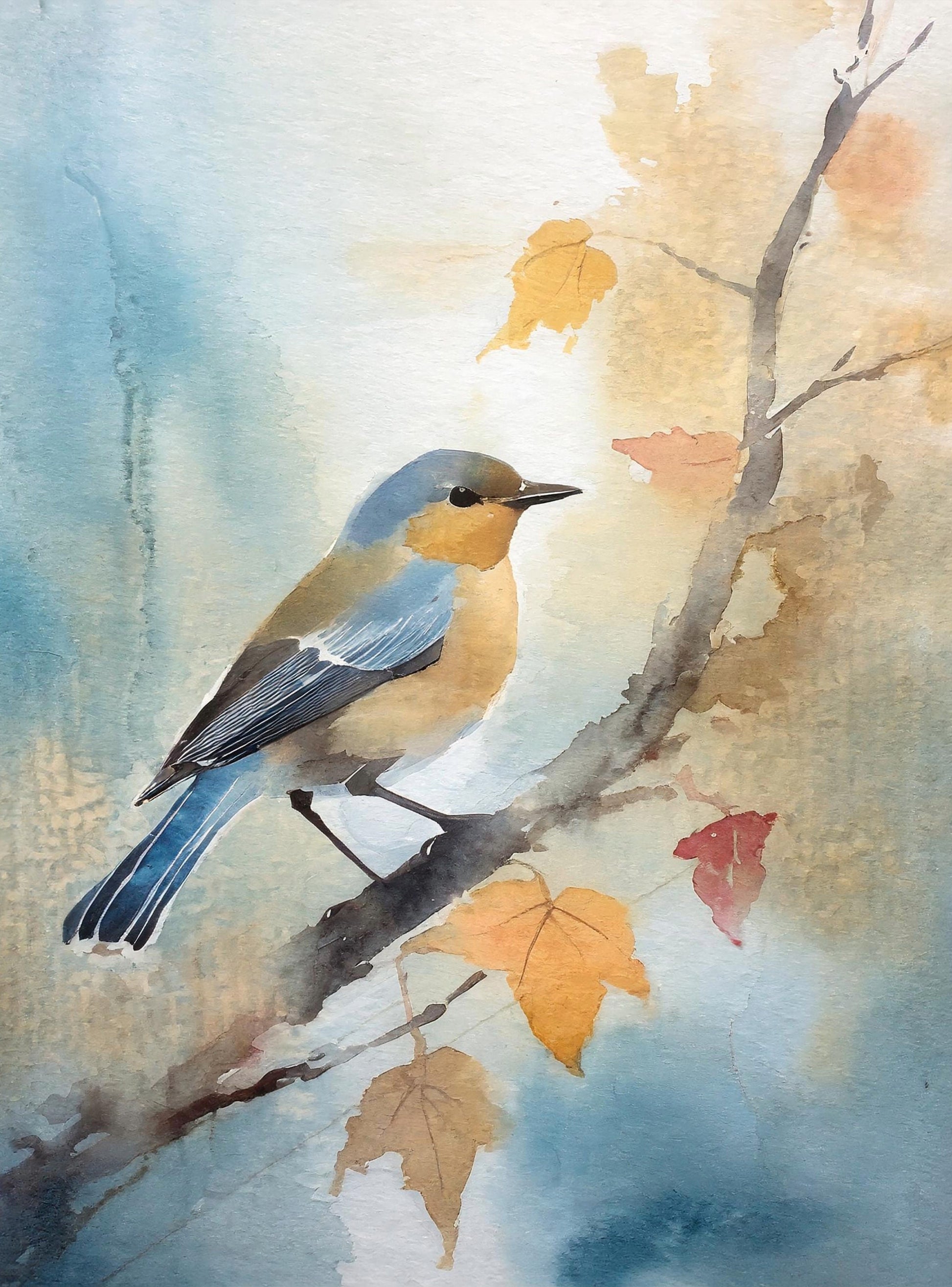 Large Decoupage Paper for Furniture - Rice Paper - Watercolor Autumn - Decoupage Paper - Bird Decoupage