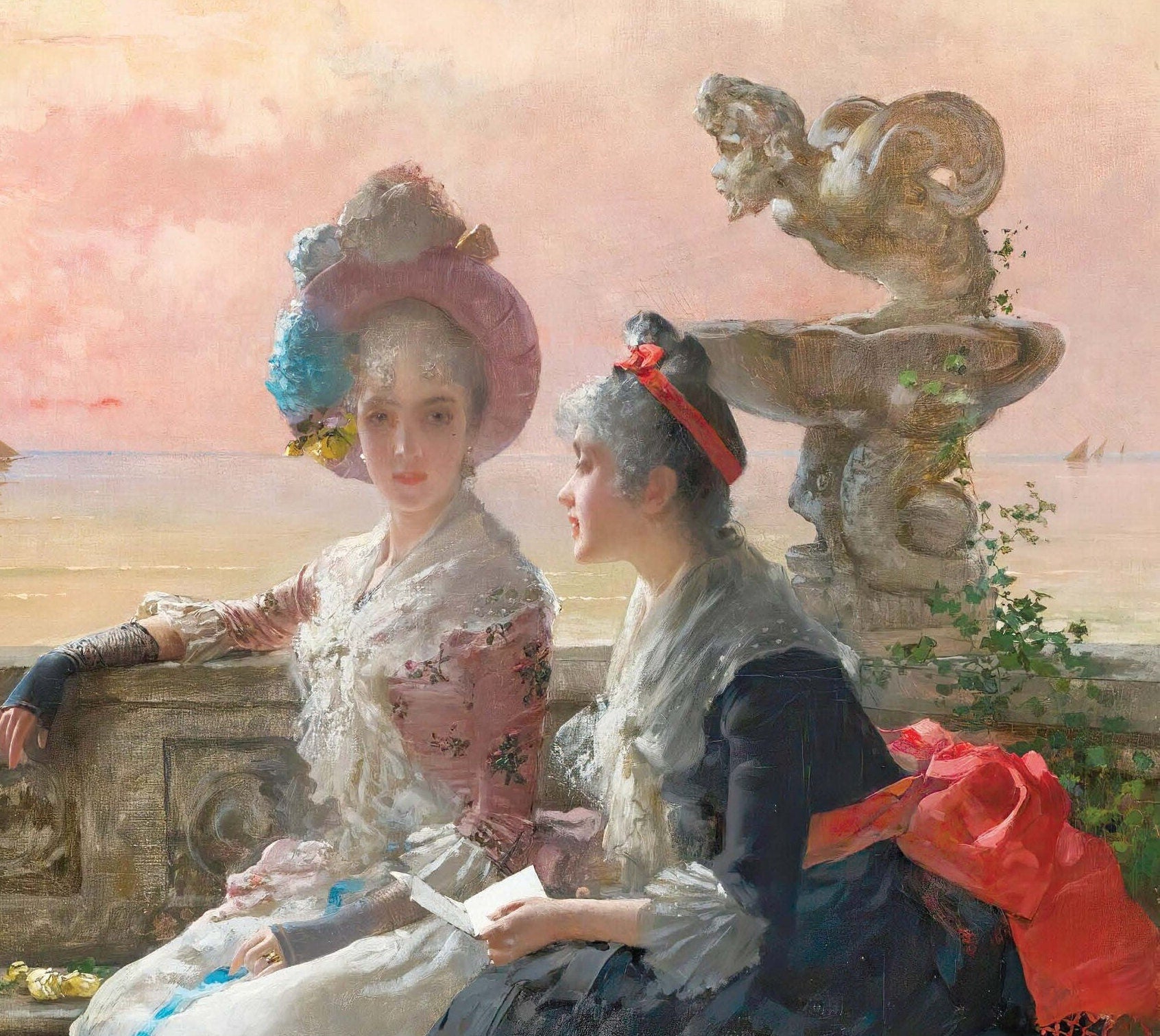 Oil Paint Victorian Women - Large Decoupage Paper for Furniture - Vintage Decoupage - Rice Paper - Decoupage Paper