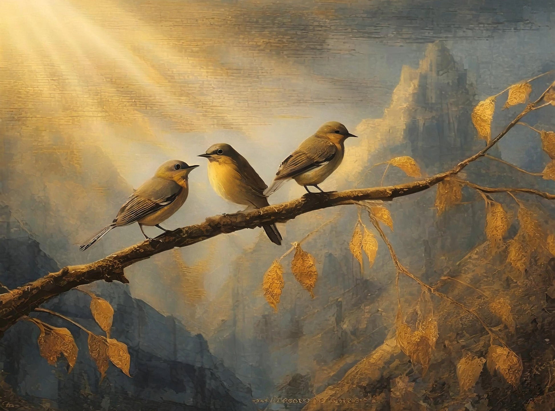 Golden Autumn Bird Rice Paper – Large Decoupage Paper for Furniture
