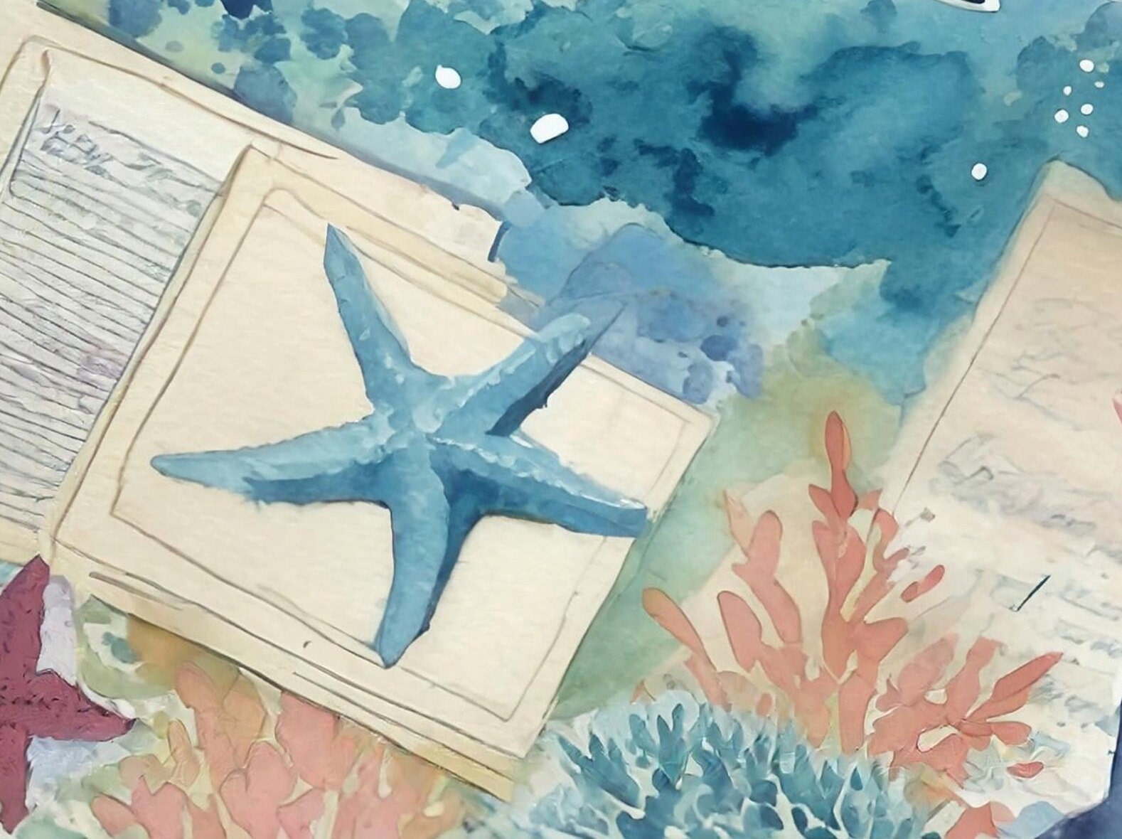 Marine Life - Large Decoupage Paper for Furniture - Rice Paper - Decoupage Paper - Sea Turtle - Star