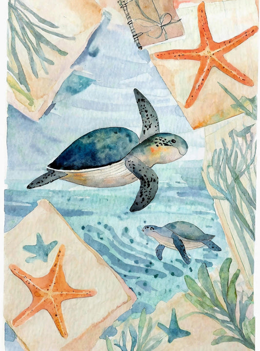 Marine Life - Large Decoupage Paper for Furniture - Rice Paper - Decoupage Paper - Sea Turtle - Star