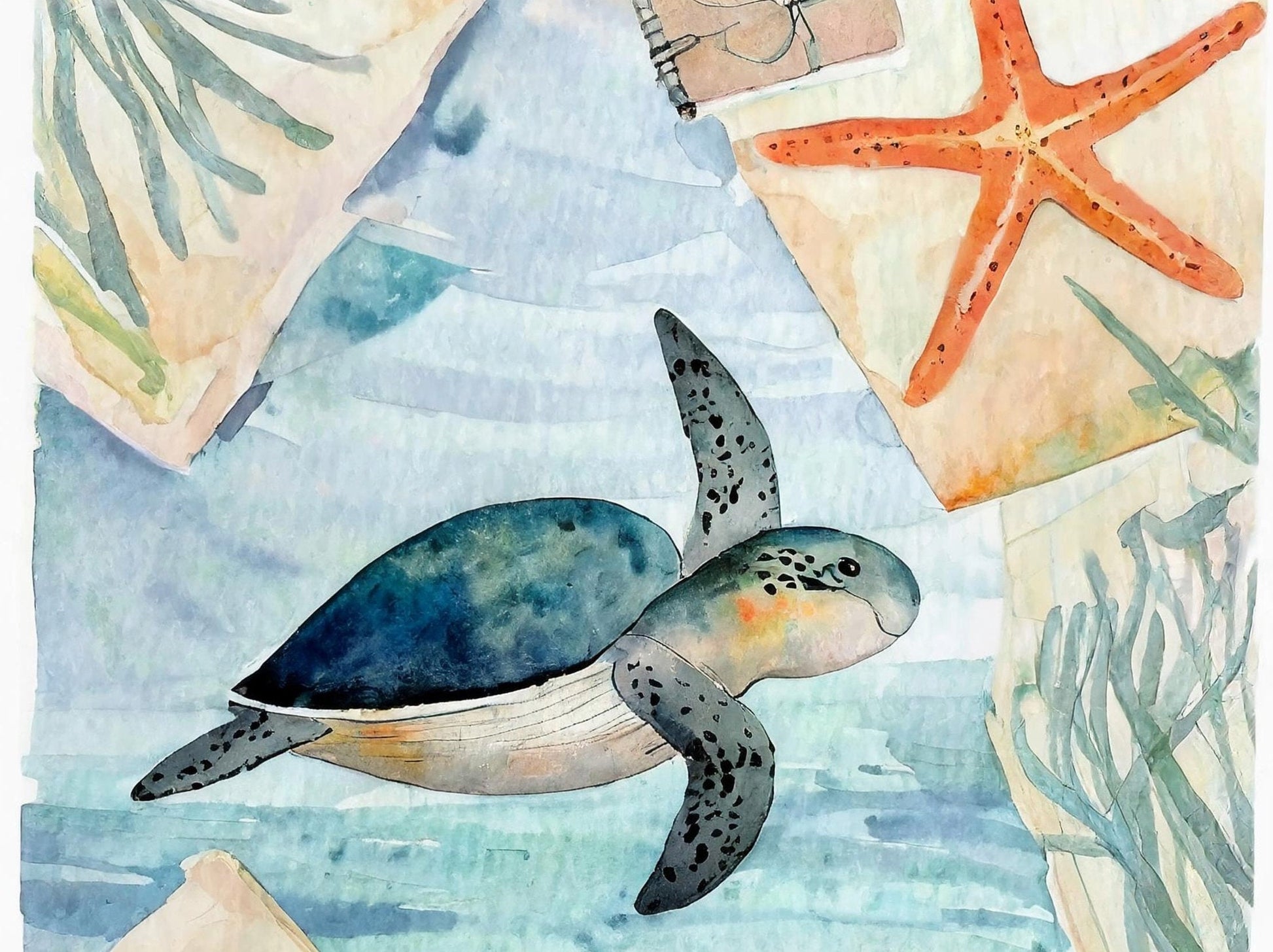 Marine Life - Large Decoupage Paper for Furniture - Rice Paper - Decoupage Paper - Sea Turtle - Star