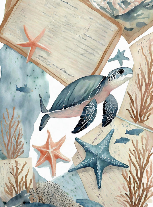 Marine Life - Large Decoupage Paper for Furniture - Rice Paper - Decoupage Paper - Sea Turtle - Star
