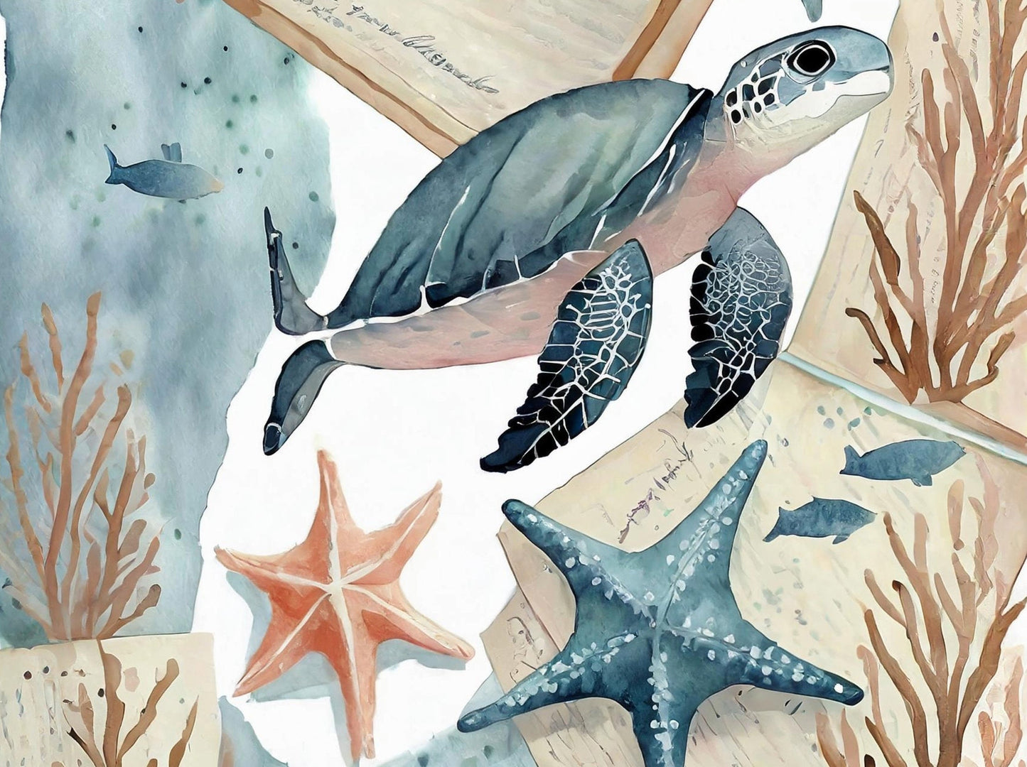 Marine Life - Large Decoupage Paper for Furniture - Rice Paper - Decoupage Paper - Sea Turtle - Star