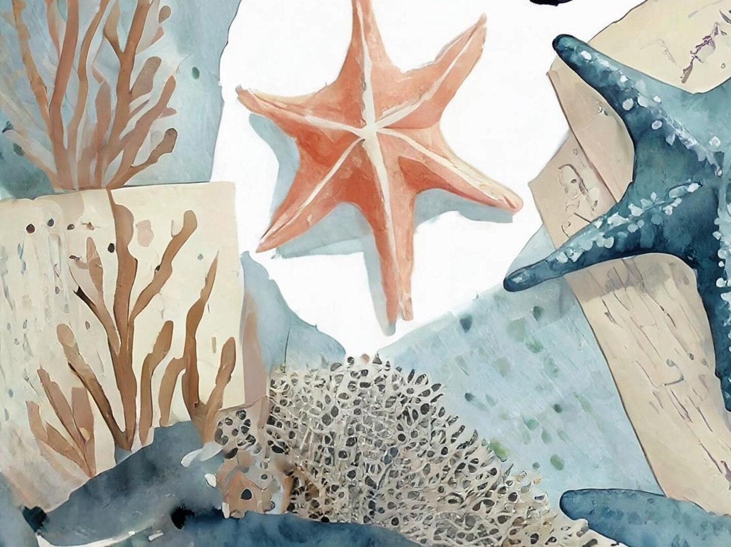 Marine Life - Large Decoupage Paper for Furniture - Rice Paper - Decoupage Paper - Sea Turtle - Star