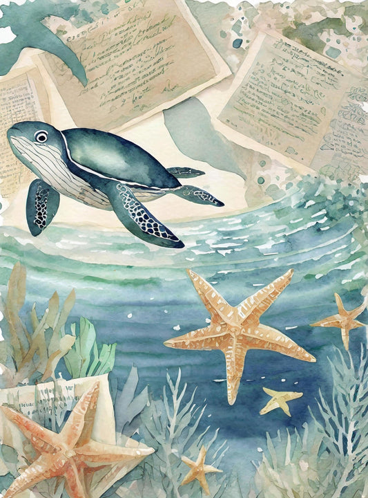 Marine Life - Large Decoupage Paper for Furniture - Rice Paper - Decoupage Paper - Sea Turtle - Star