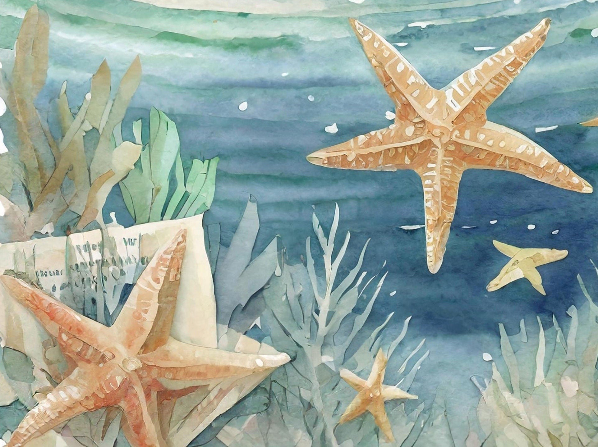 Marine Life - Large Decoupage Paper for Furniture - Rice Paper - Decoupage Paper - Sea Turtle - Star