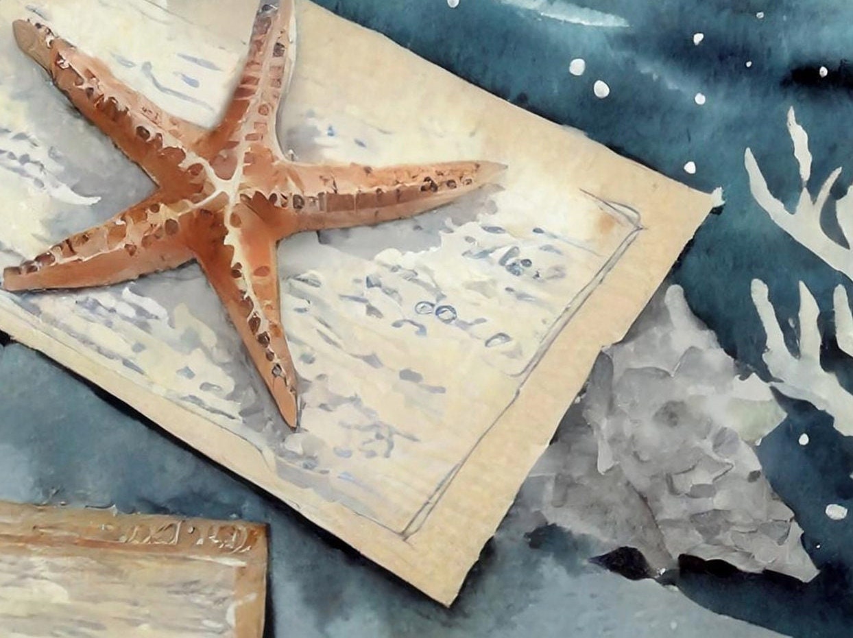Marine Life - Large Decoupage Paper for Furniture - Rice Paper - Decoupage Paper - Sea Turtle - Star