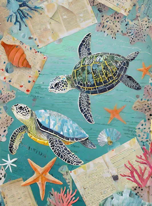 Marine Life - Large Decoupage Paper for Furniture - Rice Paper - Decoupage Paper - Sea Turtle - Star