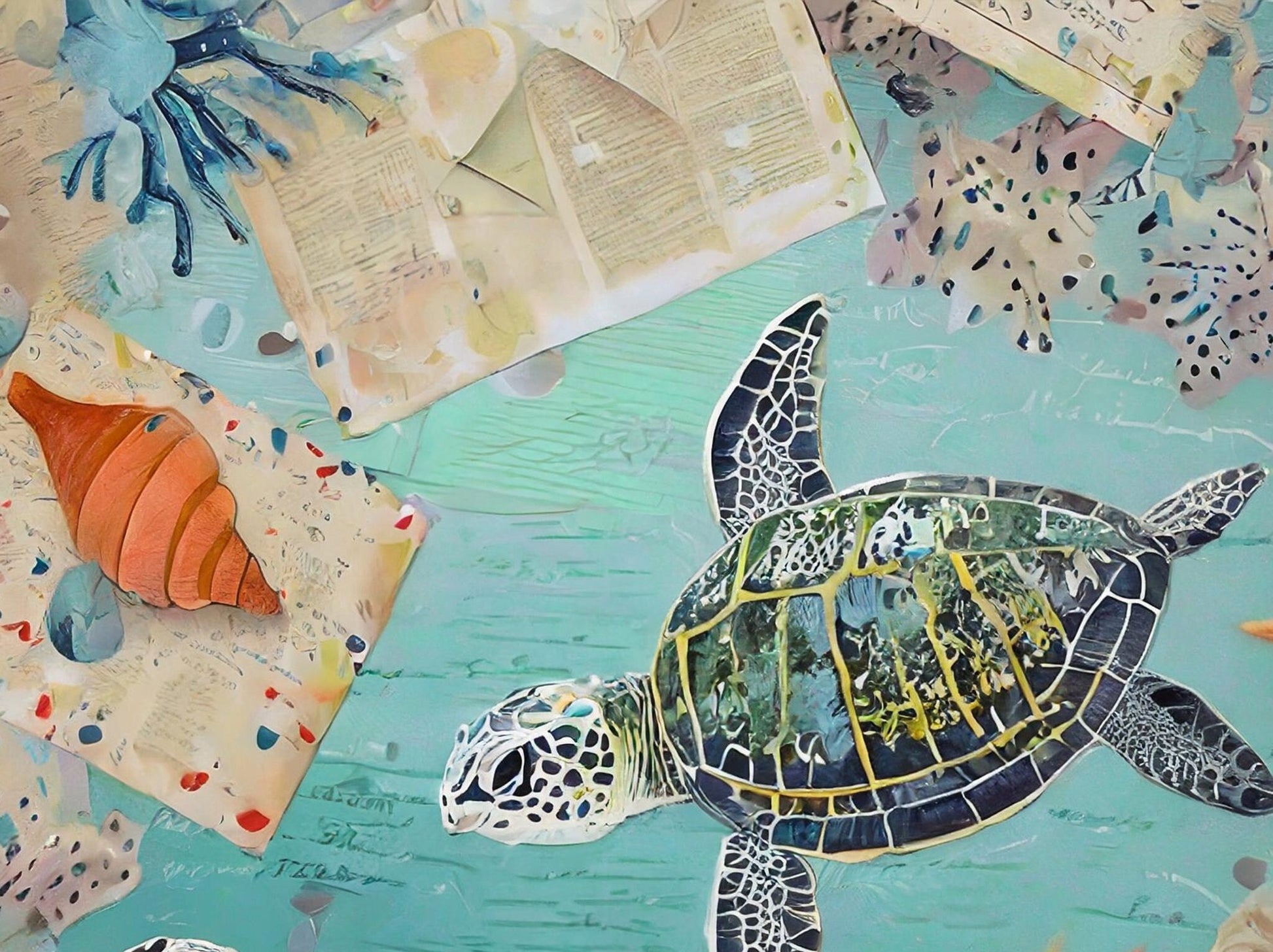 Marine Life - Large Decoupage Paper for Furniture - Rice Paper - Decoupage Paper - Sea Turtle - Star
