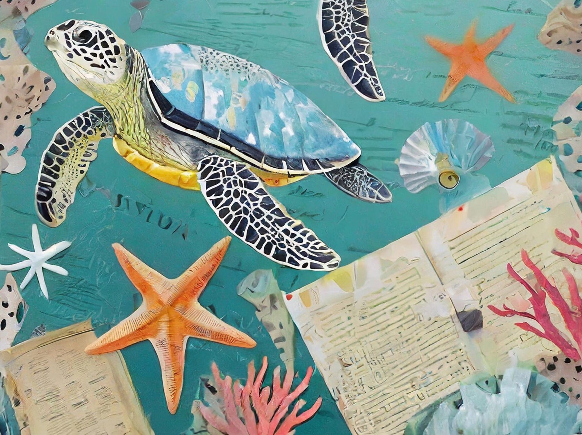 Marine Life - Large Decoupage Paper for Furniture - Rice Paper - Decoupage Paper - Sea Turtle - Star