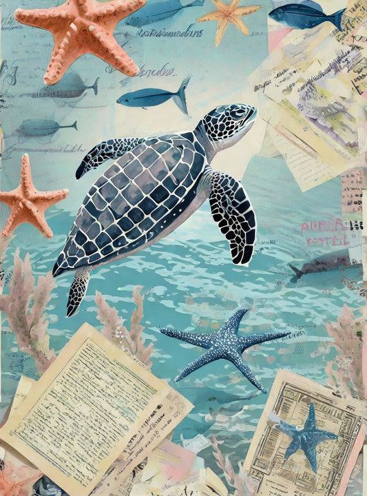 Marine Life - Large Decoupage Paper for Furniture - Rice Paper - Decoupage Paper - Sea Turtle - Star