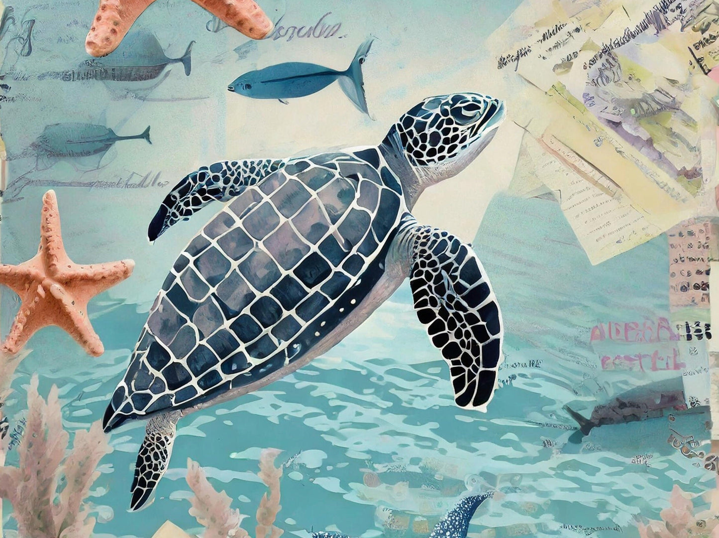 Marine Life - Large Decoupage Paper for Furniture - Rice Paper - Decoupage Paper - Sea Turtle - Star