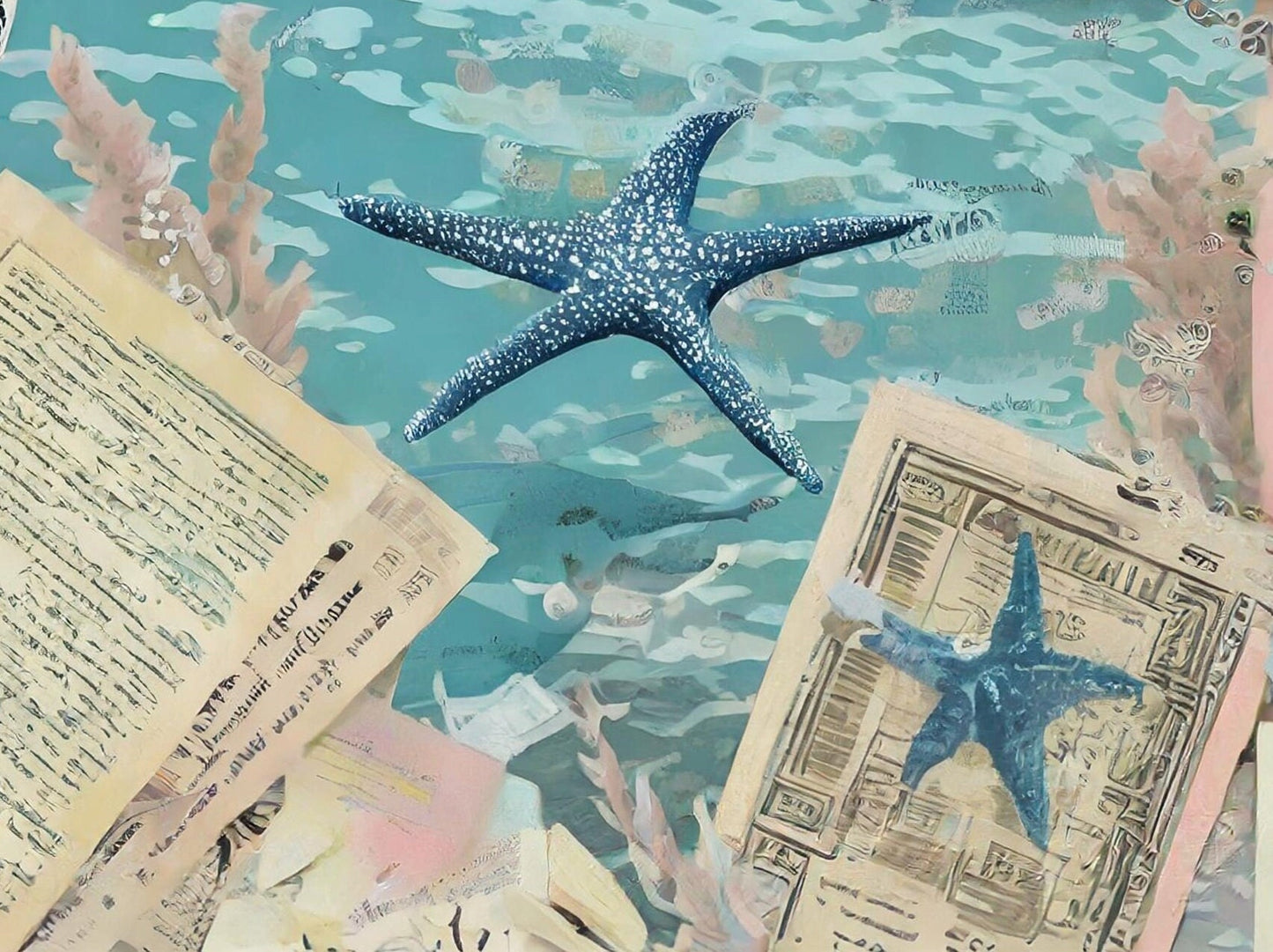 Marine Life - Large Decoupage Paper for Furniture - Rice Paper - Decoupage Paper - Sea Turtle - Star