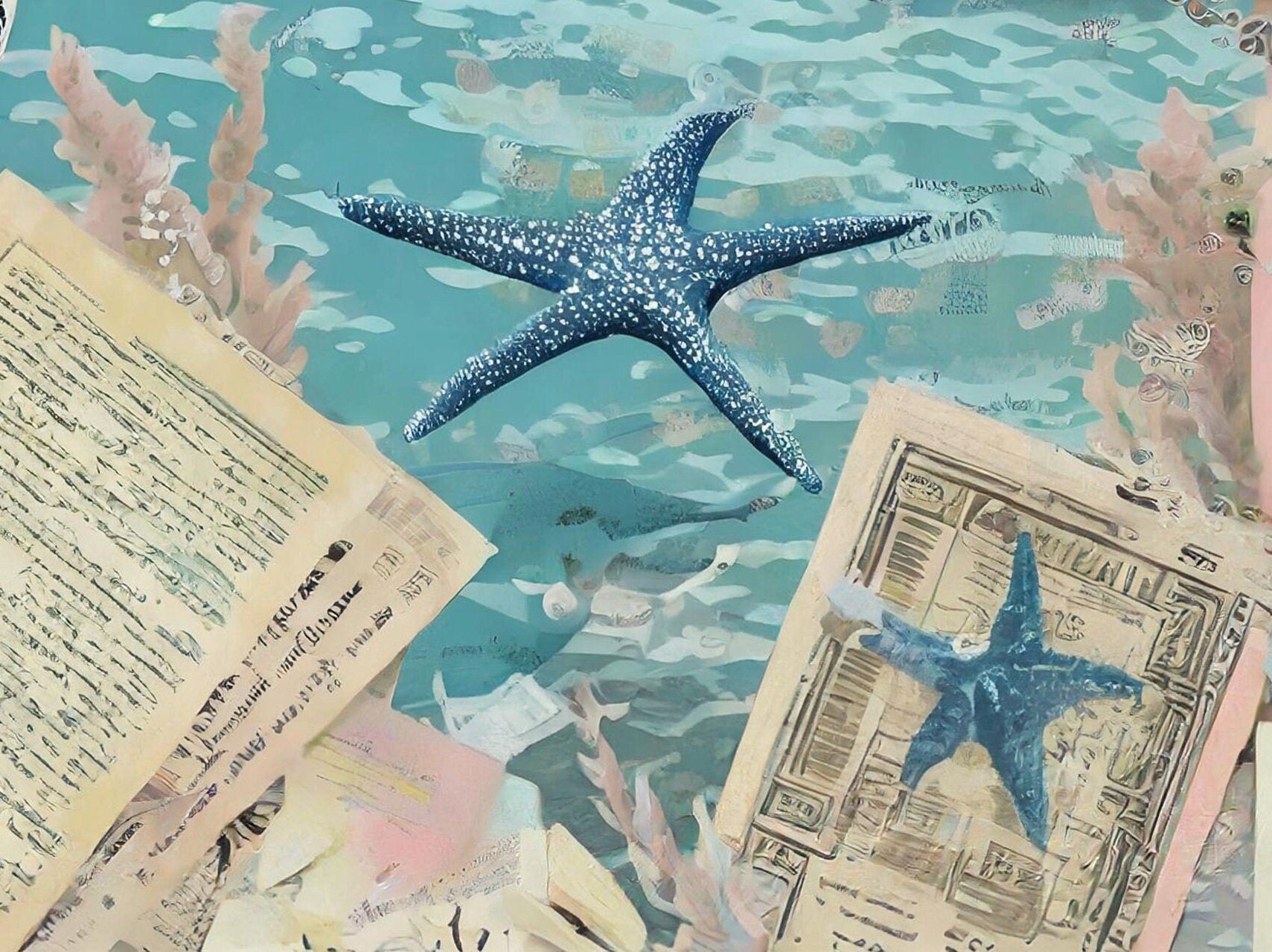 Marine Life - Large Decoupage Paper for Furniture - Rice Paper - Decoupage Paper - Sea Turtle - Star