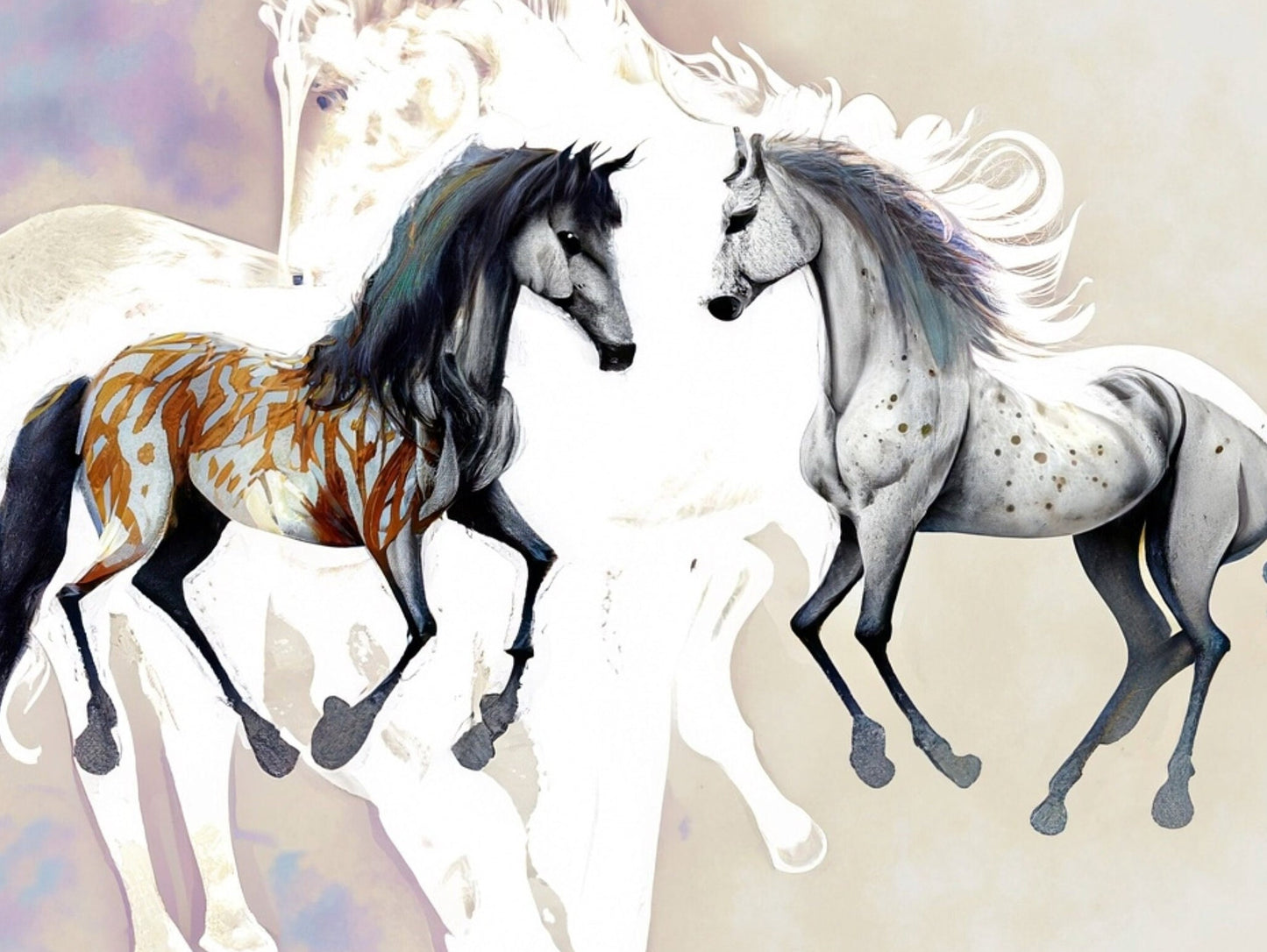 White Horses - Large Decoupage Paper for Furniture - Rice Paper - Decoupage Paper - Galloper