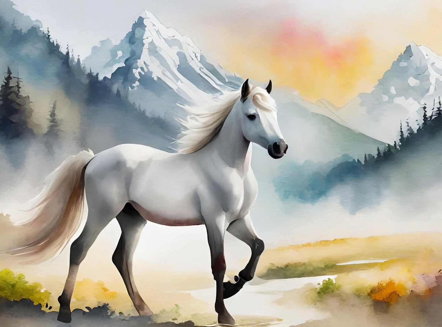 White Horse - Large Decoupage Paper for Furniture - Rice Paper - Decoupage Paper - Galloper