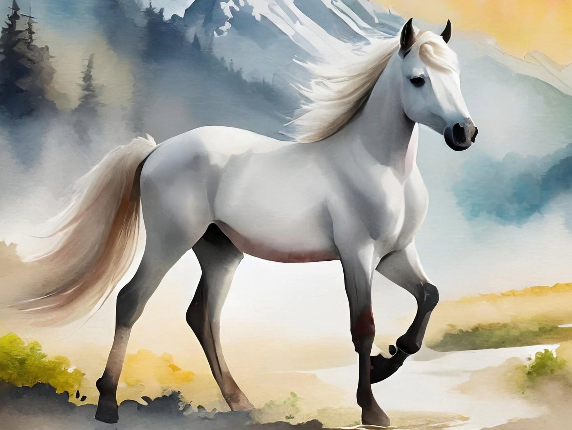 White Horse - Large Decoupage Paper for Furniture - Rice Paper - Decoupage Paper - Galloper