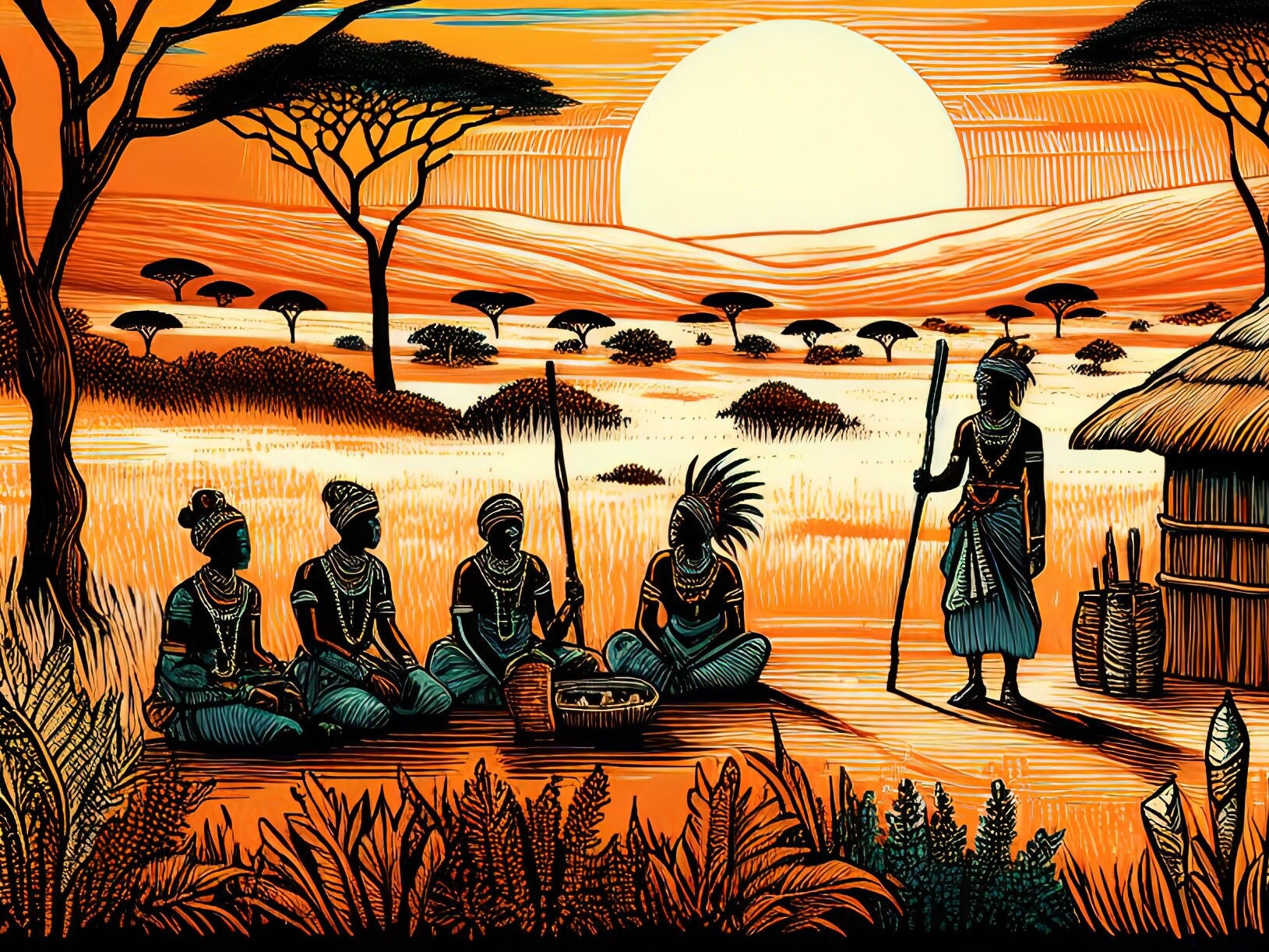 African Tribe - Decoupage Paper for Furniture - Rice Paper Decoupage - Large Decoupage Paper - Sun Elephant Birds Nature