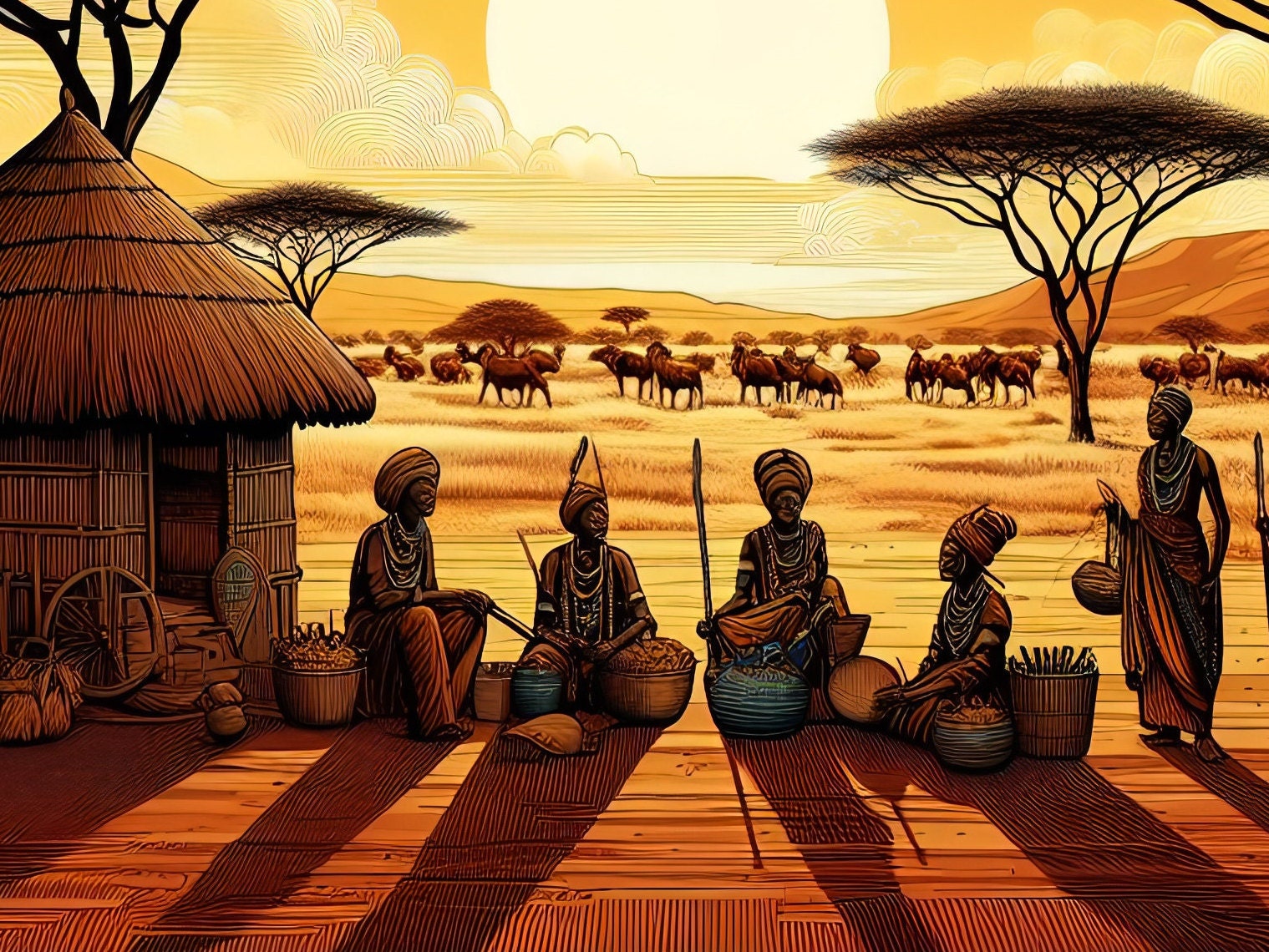 African Tribe - Decoupage Paper for Furniture - Rice Paper Decoupage - Large Decoupage Paper - Sun Elephant Birds Nature
