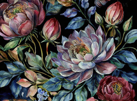 dark background floral decoupage paper