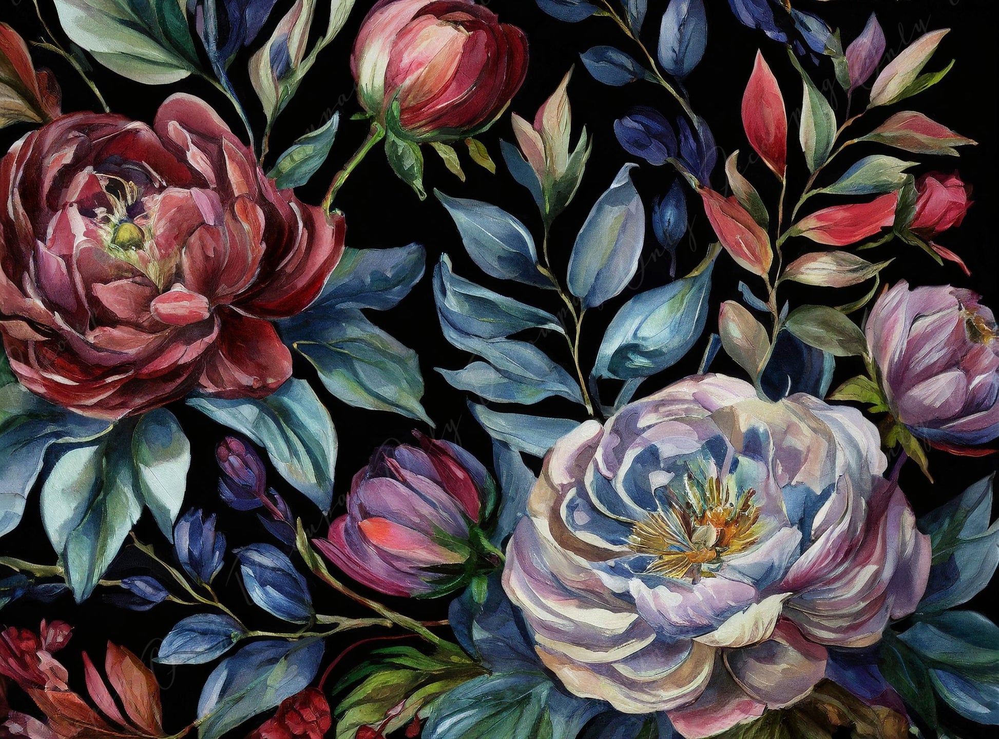 Decoupage Paper Floral - Rice Paper for Furniture - Dark Background - Spring Flowers