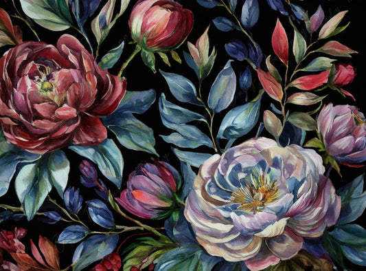 Decoupage Paper Floral - Rice Paper for Furniture - Dark Background - Spring Flowers