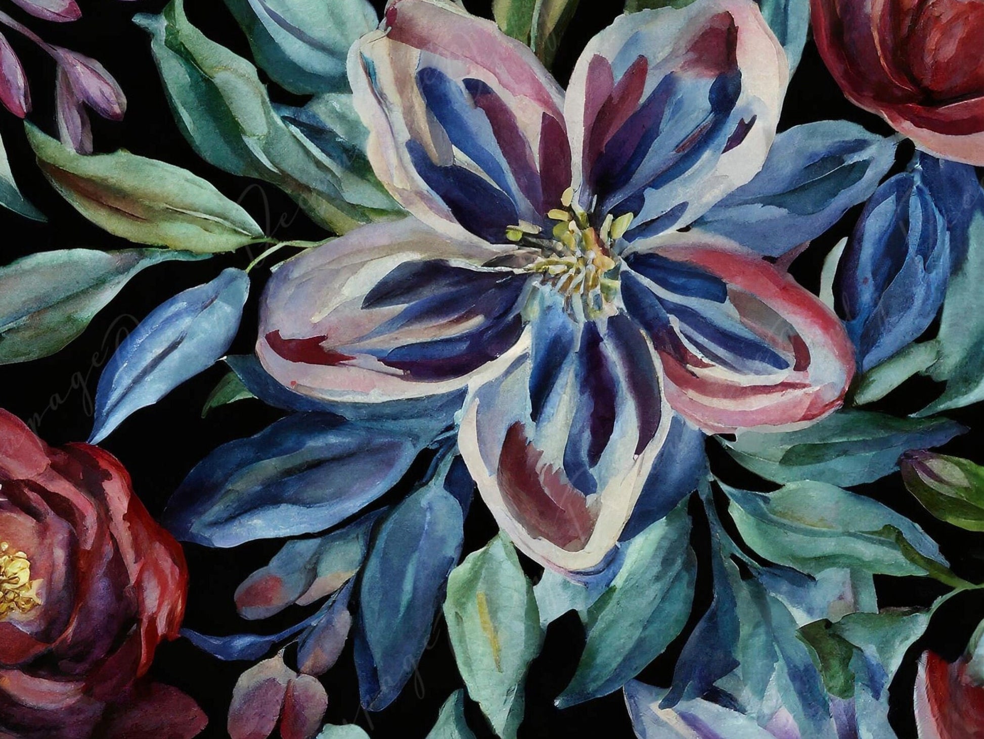 Decoupage Paper Floral - Rice Paper for Furniture - Dark Background - Spring Flowers