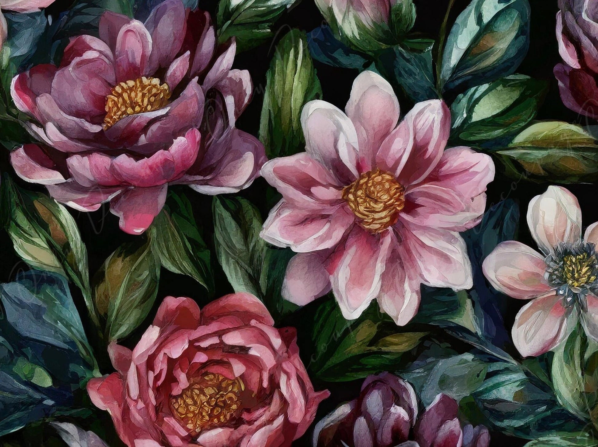 Decoupage Paper Floral - Rice Paper for Furniture - Dark Background - Spring Flowers