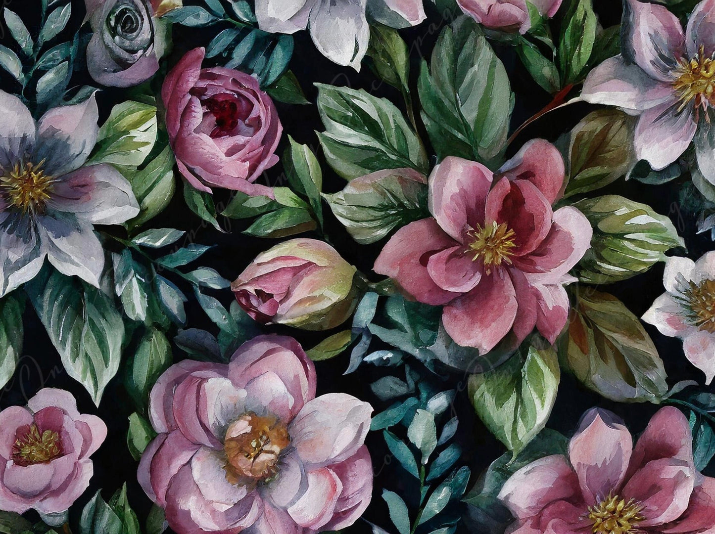 Decoupage Paper Floral - Rice Paper for Furniture - Dark Background - Spring Flowers