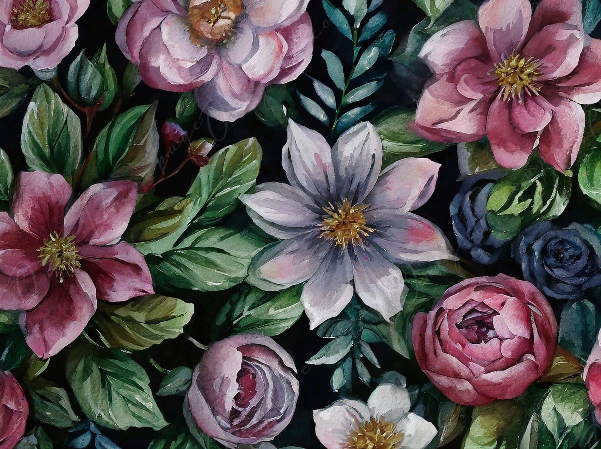 Decoupage Paper Floral - Rice Paper for Furniture - Dark Background - Spring Flowers