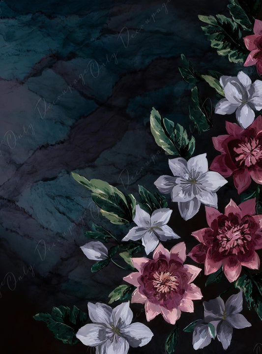 Decoupage Paper Floral - Rice Paper for Furniture - Dark Background - Spring Flowers