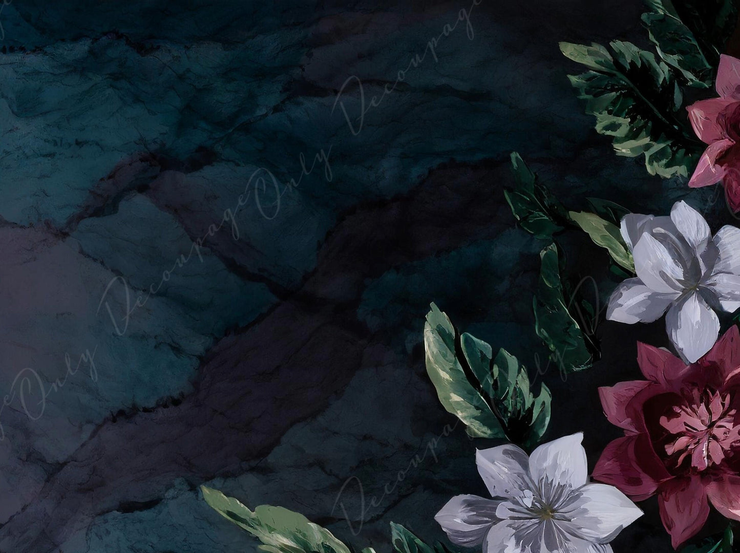 Decoupage Paper Floral - Rice Paper for Furniture - Dark Background - Spring Flowers